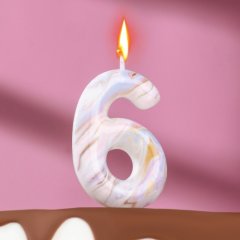 Свеча декоративная Цифра "6" "Белый мрамор" 6990835